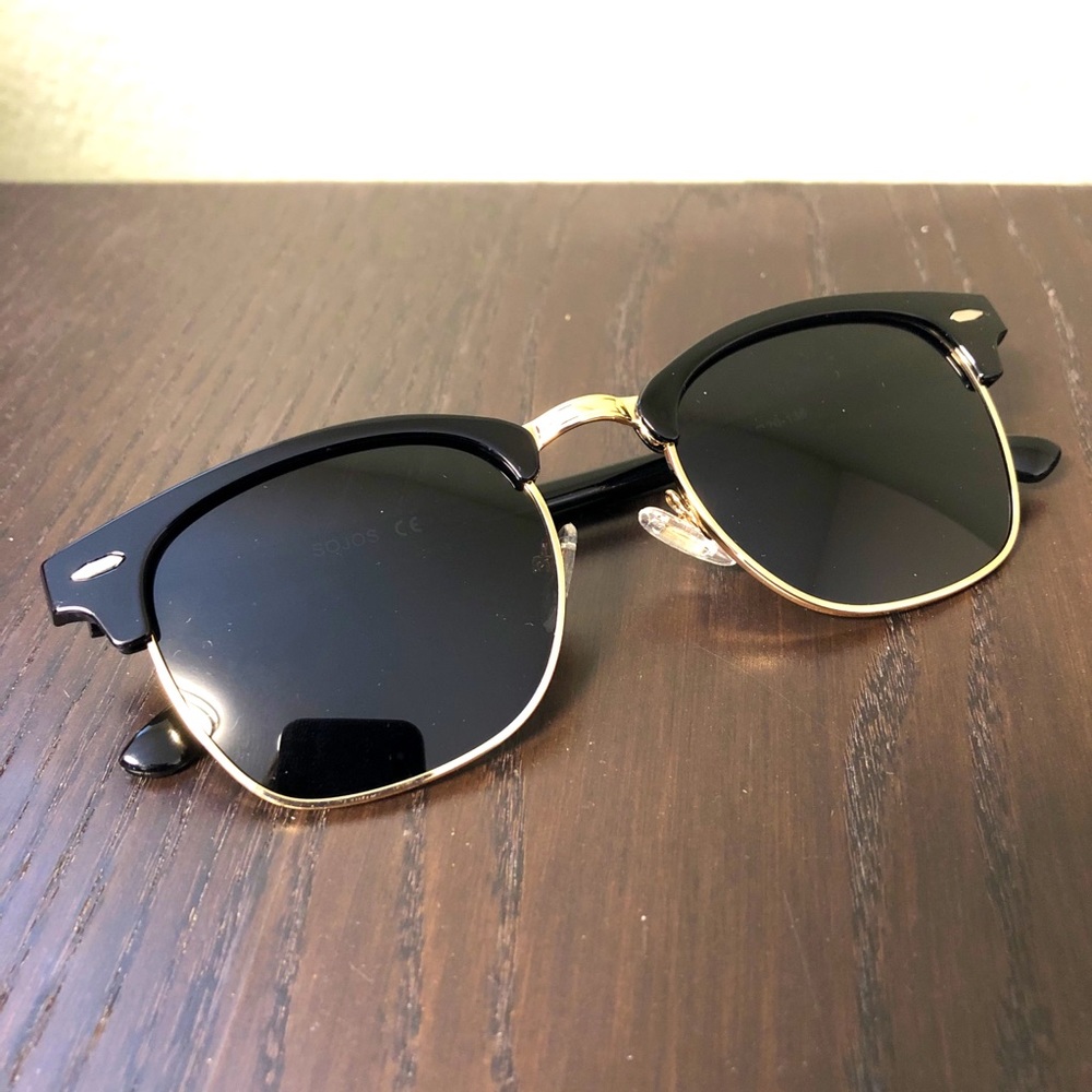 Black and Gold Clubmaster Polarized Sunglasses